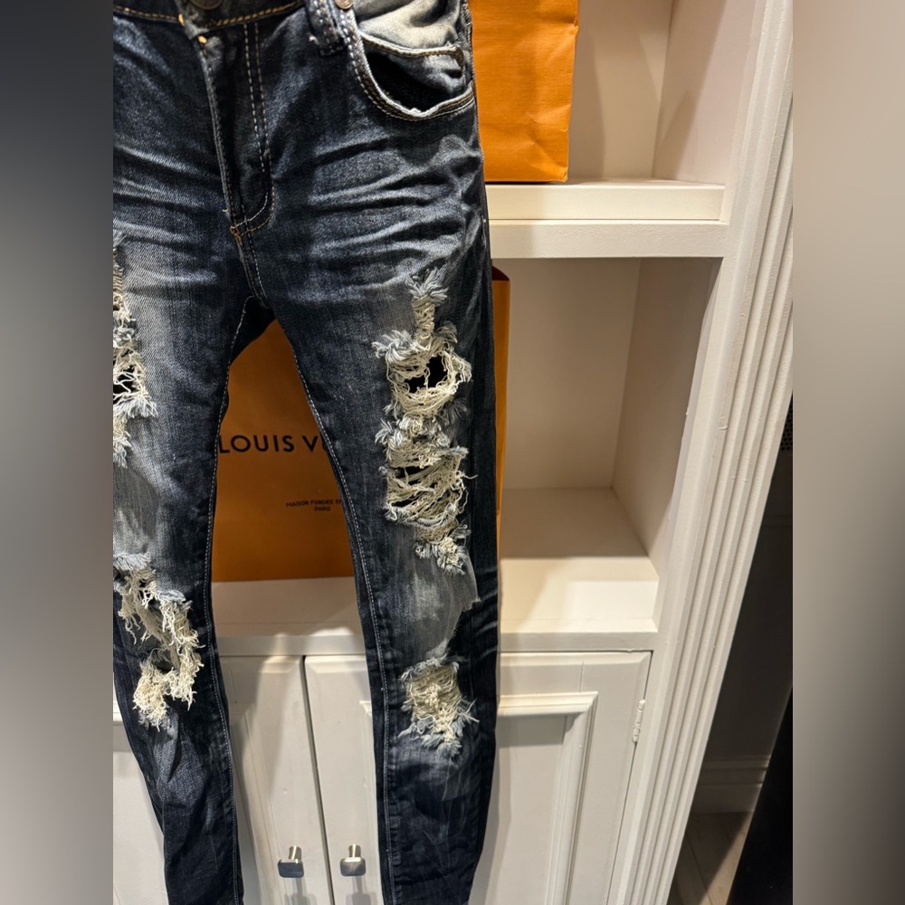 Machine Nouvelle Mode blue, distressed jeans size 5 - Picture 4 of 9